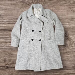 ZARA Wool-Blend Double Breasted Coat Elegant Button Jacket Grey Pockets Size XS